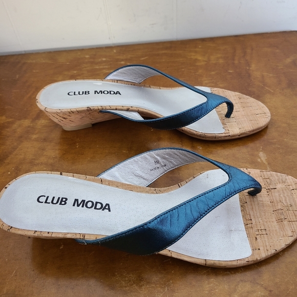 Club Moda Sandal Cork Wedge Metallic Blue - Picture 2 of 8